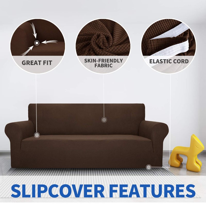 MAXIJIN Super Stretch Couch Cover for 3 Cushion Couch, 1-Piece Universal Sofa Covers Living Room Jacquard Spandex Furniture Protector Dogs Pet Friendly Fitted (Large, Coffee) - Image 3